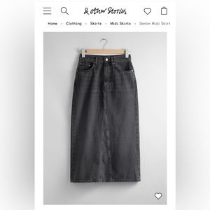 & Other Stories Black Denim Midi Skirt